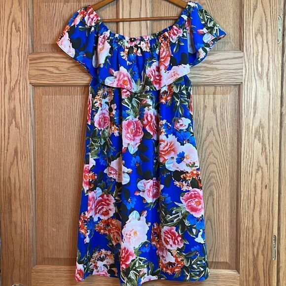 ROSE & OLIVE Ruffle Off The Shoulder Floral Print Dress - Picture 3 of 9